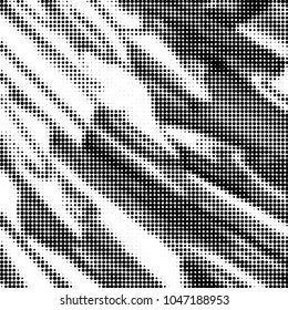 Abstract grunge grid polka dot halftone background pattern. Spotted black and white vector line illustration

