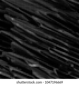 Abstract grunge grid polka dot halftone background pattern. Spotted black and white vector line illustration

