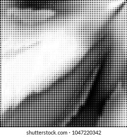 Abstract grunge grid polka dot halftone background pattern. Spotted black and white vector line illustration
