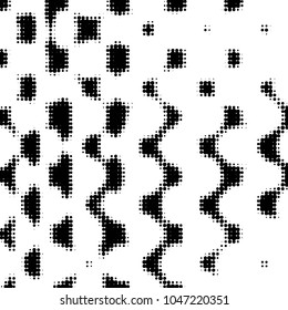 Abstract grunge grid polka dot halftone background pattern. Spotted black and white vector line illustration

