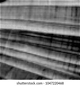 Abstract grunge grid polka dot halftone background pattern. Spotted black and white vector line illustration
