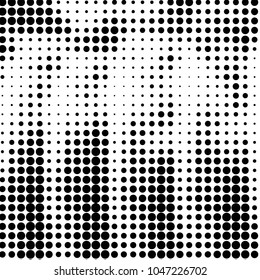 Abstract grunge grid polka dot halftone background pattern. Spotted black and white vector line illustration
