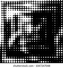 Abstract grunge grid polka dot halftone background pattern. Spotted black and white vector line illustration
