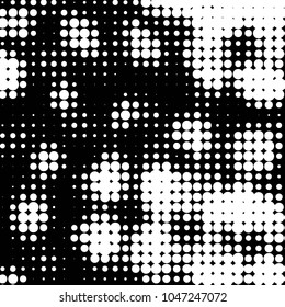Abstract grunge grid polka dot halftone background pattern. Spotted black and white vector line illustration
