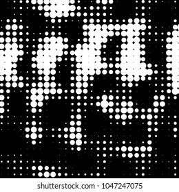 Abstract grunge grid polka dot halftone background pattern. Spotted black and white vector line illustration
