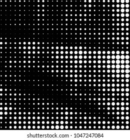 Abstract grunge grid polka dot halftone background pattern. Spotted black and white vector line illustration
