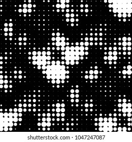 Abstract grunge grid polka dot halftone background pattern. Spotted black and white vector line illustration

