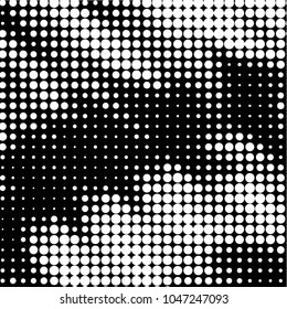 Abstract grunge grid polka dot halftone background pattern. Spotted black and white vector line illustration
