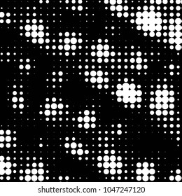 Abstract grunge grid polka dot halftone background pattern. Spotted black and white vector line illustration
