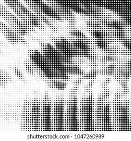 Abstract grunge grid polka dot halftone background pattern. Spotted black and white vector line illustration
