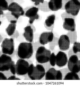 Abstract grunge grid polka dot halftone background pattern. Spotted black and white vector line illustration

