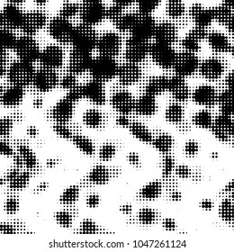 Abstract grunge grid polka dot halftone background pattern. Spotted black and white vector line illustration

