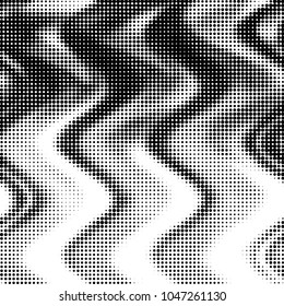 Abstract grunge grid polka dot halftone background pattern. Spotted black and white vector line illustration
