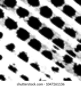Abstract grunge grid polka dot halftone background pattern. Spotted black and white vector line illustration

