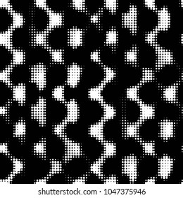 Abstract grunge grid polka dot halftone background pattern. Spotted black and white vector line illustration

