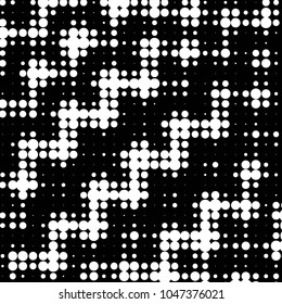 Abstract grunge grid polka dot halftone background pattern. Spotted black and white vector line illustration

