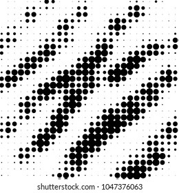 Abstract grunge grid polka dot halftone background pattern. Spotted black and white vector line illustration
