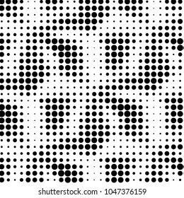 Abstract grunge grid polka dot halftone background pattern. Spotted black and white vector line illustration
