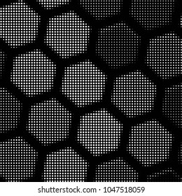 Abstract grunge grid polka dot halftone background pattern. Spotted black and white vector line illustration
