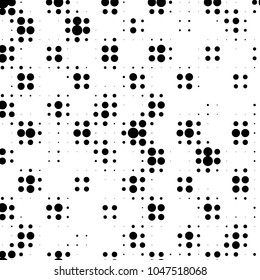 Abstract grunge grid polka dot halftone background pattern. Spotted black and white vector line illustration
