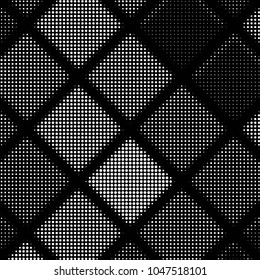 Abstract grunge grid polka dot halftone background pattern. Spotted black and white vector line illustration
