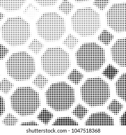 Abstract grunge grid polka dot halftone background pattern. Spotted black and white vector line illustration
