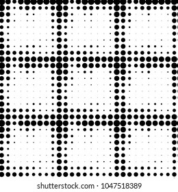 Abstract grunge grid polka dot halftone background pattern. Spotted black and white vector line illustration
