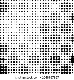 Abstract grunge grid polka dot halftone background pattern. Spotted black and white vector line illustration

