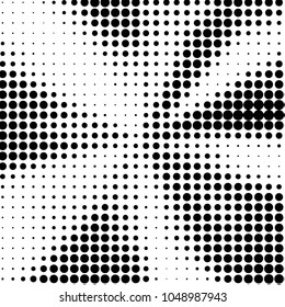 Abstract grunge grid polka dot halftone background pattern. Spotted black and white vector line illustration
