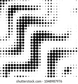 Abstract grunge grid polka dot halftone background pattern. Spotted black and white vector line illustration
