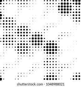 Abstract grunge grid polka dot halftone background pattern. Spotted black and white vector line illustration
