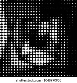 Abstract grunge grid polka dot halftone background pattern. Spotted black and white vector line illustration
