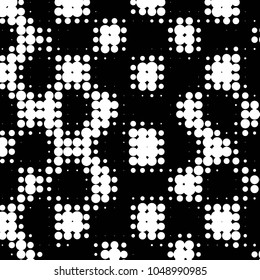 Abstract grunge grid polka dot halftone background pattern. Spotted black and white vector line illustration
