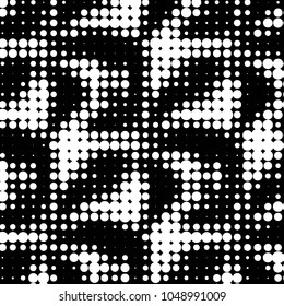 Abstract grunge grid polka dot halftone background pattern. Spotted black and white vector line illustration
