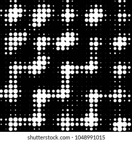 Abstract grunge grid polka dot halftone background pattern. Spotted black and white vector line illustration
