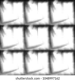Abstract grunge grid polka dot halftone background pattern. Spotted black and white vector line illustration
