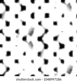 Abstract grunge grid polka dot halftone background pattern. Spotted black and white vector line illustration
