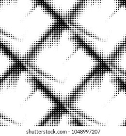Abstract grunge grid polka dot halftone background pattern. Spotted black and white vector line illustration
