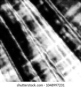 Abstract grunge grid polka dot halftone background pattern. Spotted black and white vector line illustration
