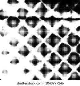 Abstract grunge grid polka dot halftone background pattern. Spotted black and white vector line illustration
