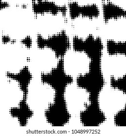 Abstract grunge grid polka dot halftone background pattern. Spotted black and white vector line illustration
