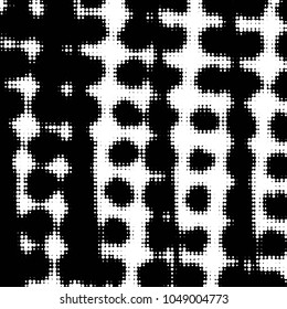 Abstract grunge grid polka dot halftone background pattern. Spotted black and white vector line illustration
