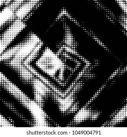 Abstract grunge grid polka dot halftone background pattern. Spotted black and white vector line illustration
