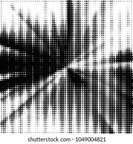 Abstract grunge grid polka dot halftone background pattern. Spotted black and white vector line illustration
