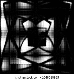 Abstract grunge grid polka dot halftone background pattern. Spotted black and white vector line illustration
