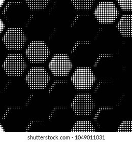 Abstract grunge grid polka dot halftone background pattern. Spotted black and white vector line illustration
