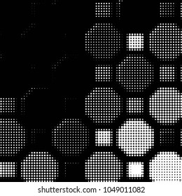 Abstract grunge grid polka dot halftone background pattern. Spotted black and white vector line illustration
