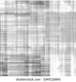 Abstract grunge grid polka dot halftone background pattern. Spotted black and white vector line illustration
