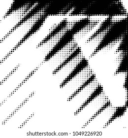 Abstract grunge grid polka dot halftone background pattern. Spotted black and white vector line illustration

