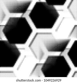 Abstract grunge grid polka dot halftone background pattern. Spotted black and white vector line illustration
